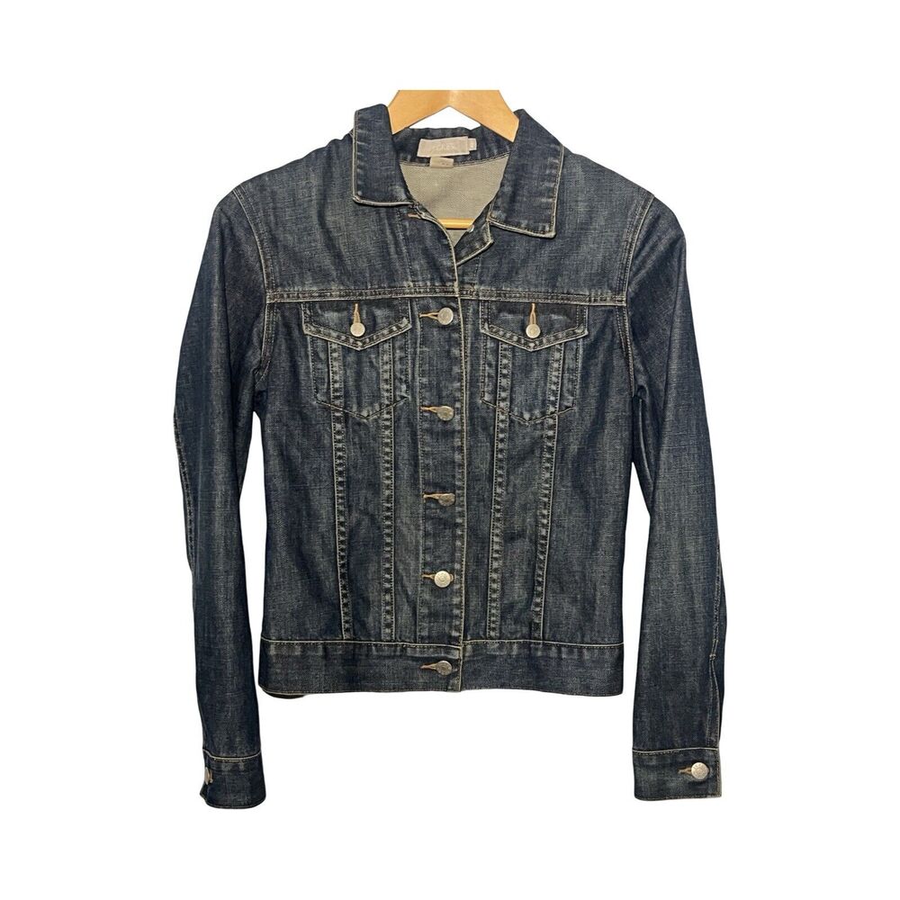 J Crew‎ Jean Jacket Womens Size X-Small Blue Denim Trucker Button Up Dark Wash